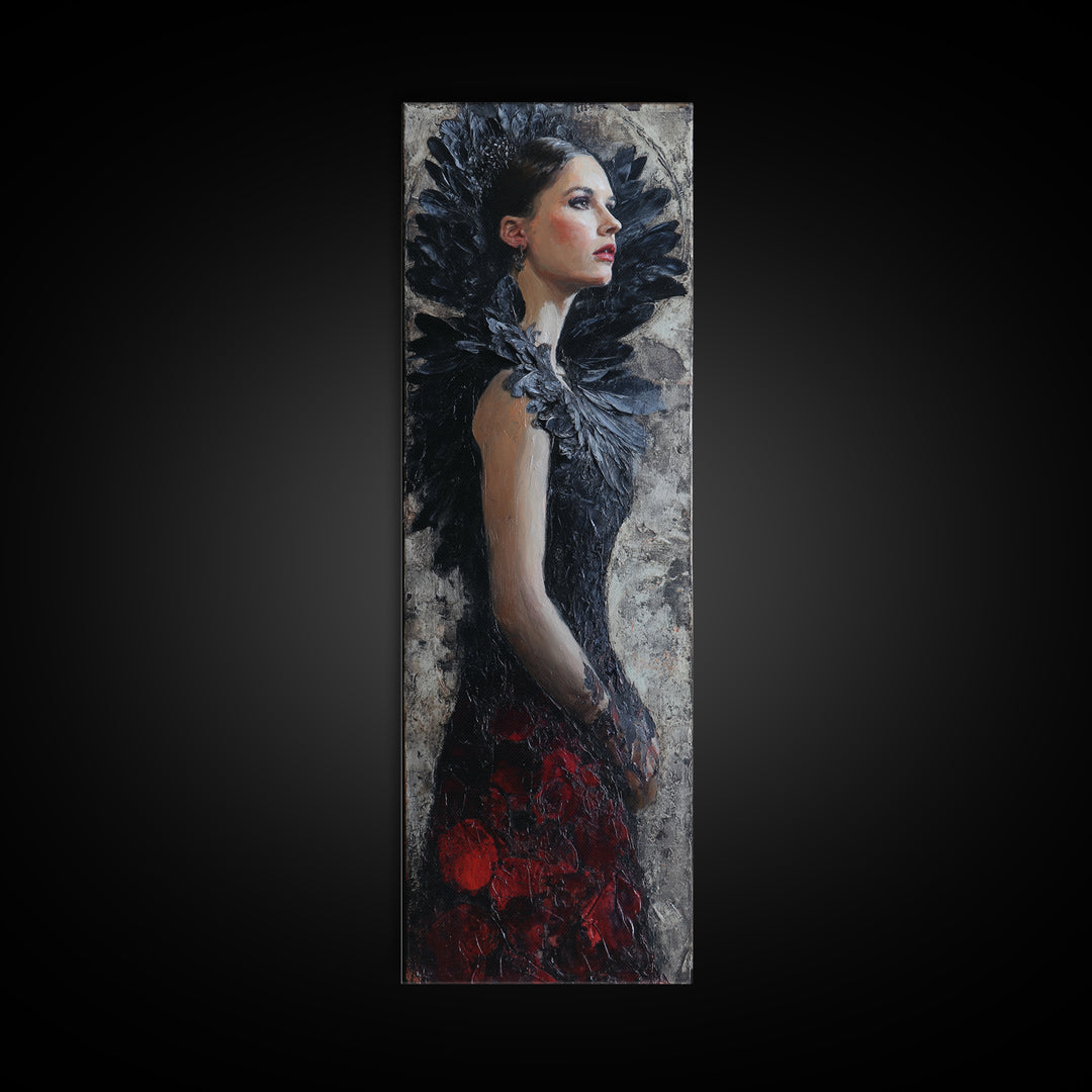 Raven Feathers Arranged Like a Halo Canvas Print, Gothic Art, Gallery Decor, Living Room Decor, Oil Painting, Gothic, GOT-1x3-82