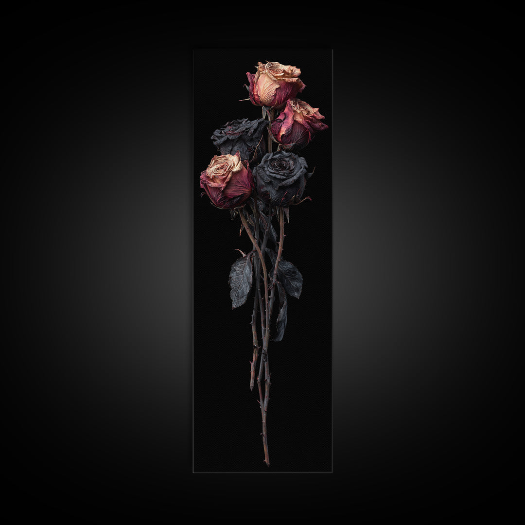Black Rose Bouquet Framed Canvas Print, Gothic Art, Dark Academia Art, Living Room Decor, Fine Art, Gothic, Boho Decor, GOT-1x3-87