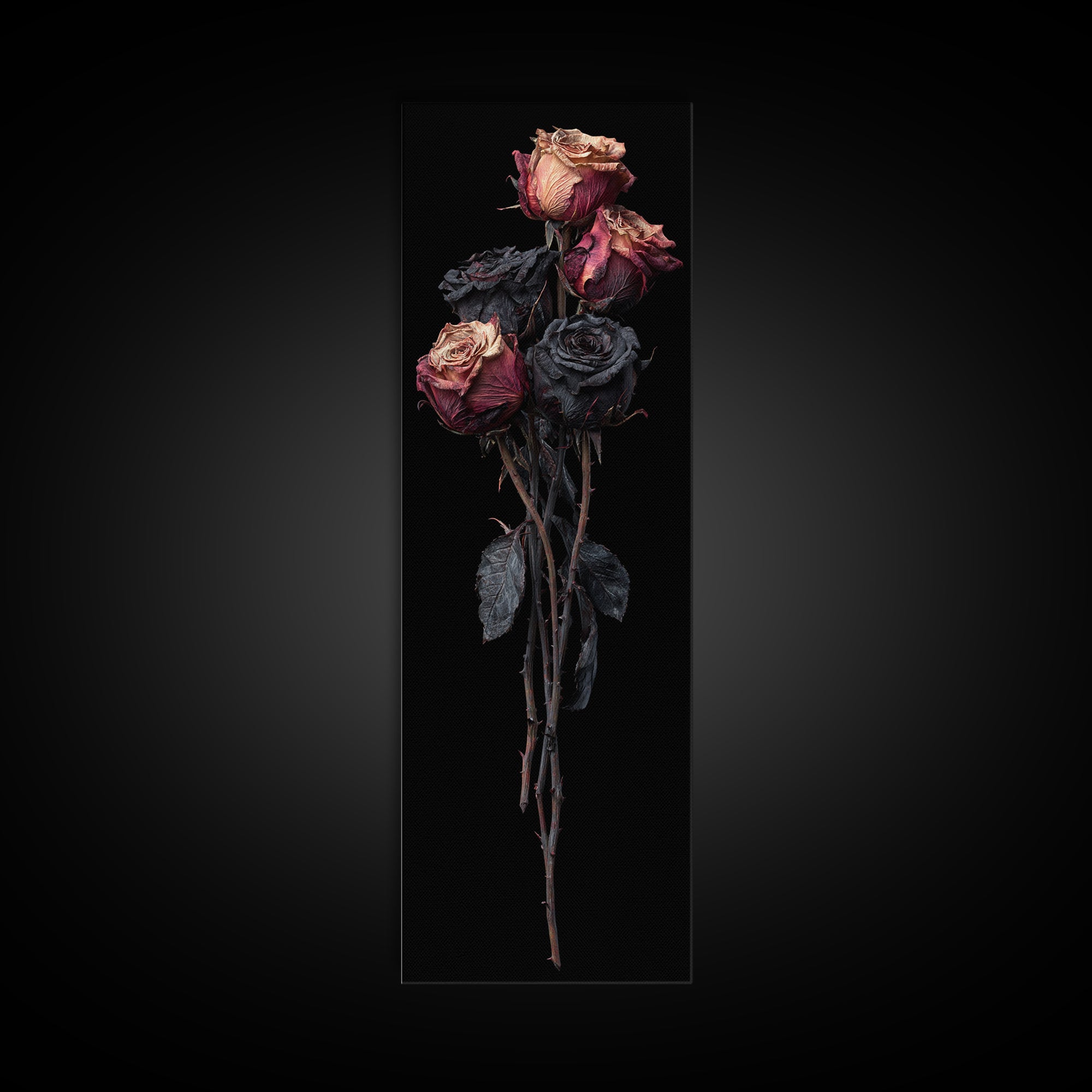 Black Rose Bouquet Framed Canvas Print, Gothic Art, Dark Academia Art, Living Room Decor, Fine Art, Gothic, Boho Decor, GOT-1x3-87