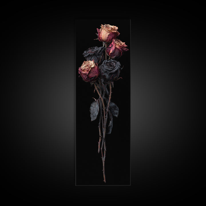Black Rose Bouquet Framed Canvas Print, Gothic Art, Dark Academia Art, Living Room Decor, Fine Art, Gothic, Boho Decor, GOT-1x3-87