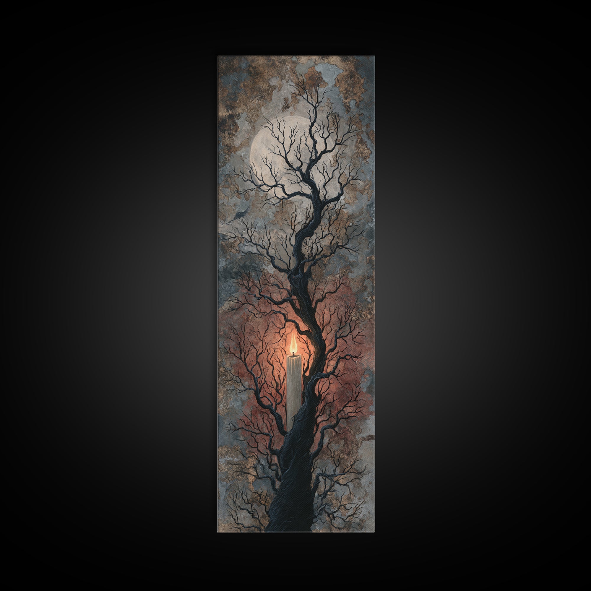Silver Moon over Twisted Black Trees Canvas Print, Gothic Art, Minimalist Decor, Living Room Decor, Fine Art, Gothic, GOT-1x3-93