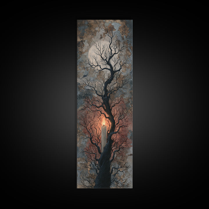 Silver Moon over Twisted Black Trees Canvas Print, Gothic Art, Minimalist Decor, Living Room Decor, Fine Art, Gothic, GOT-1x3-93