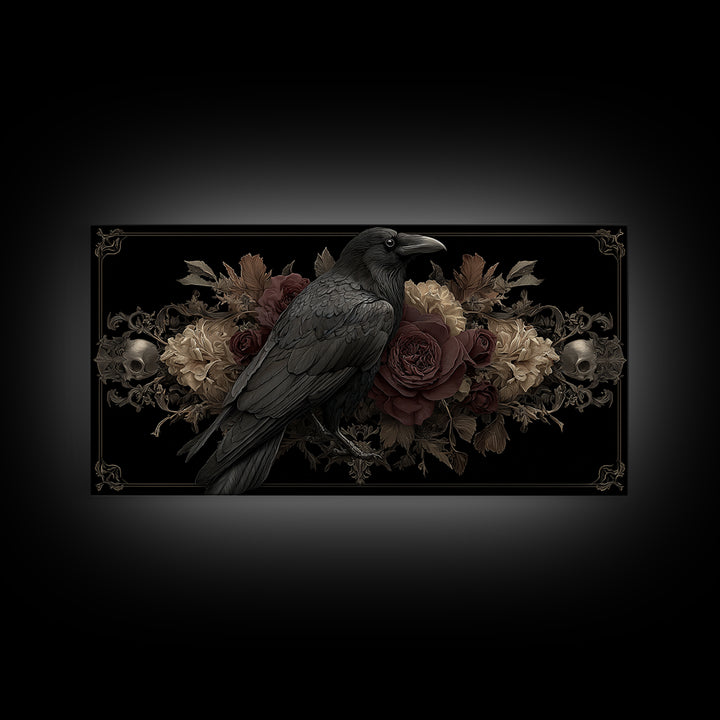 Raven Feathers Arranged Like a Halo Framed Canvas Print, Gothic Art, Fine Art Print, Living Room Decor, Fine Art, Gothic, GOT-2x1-18