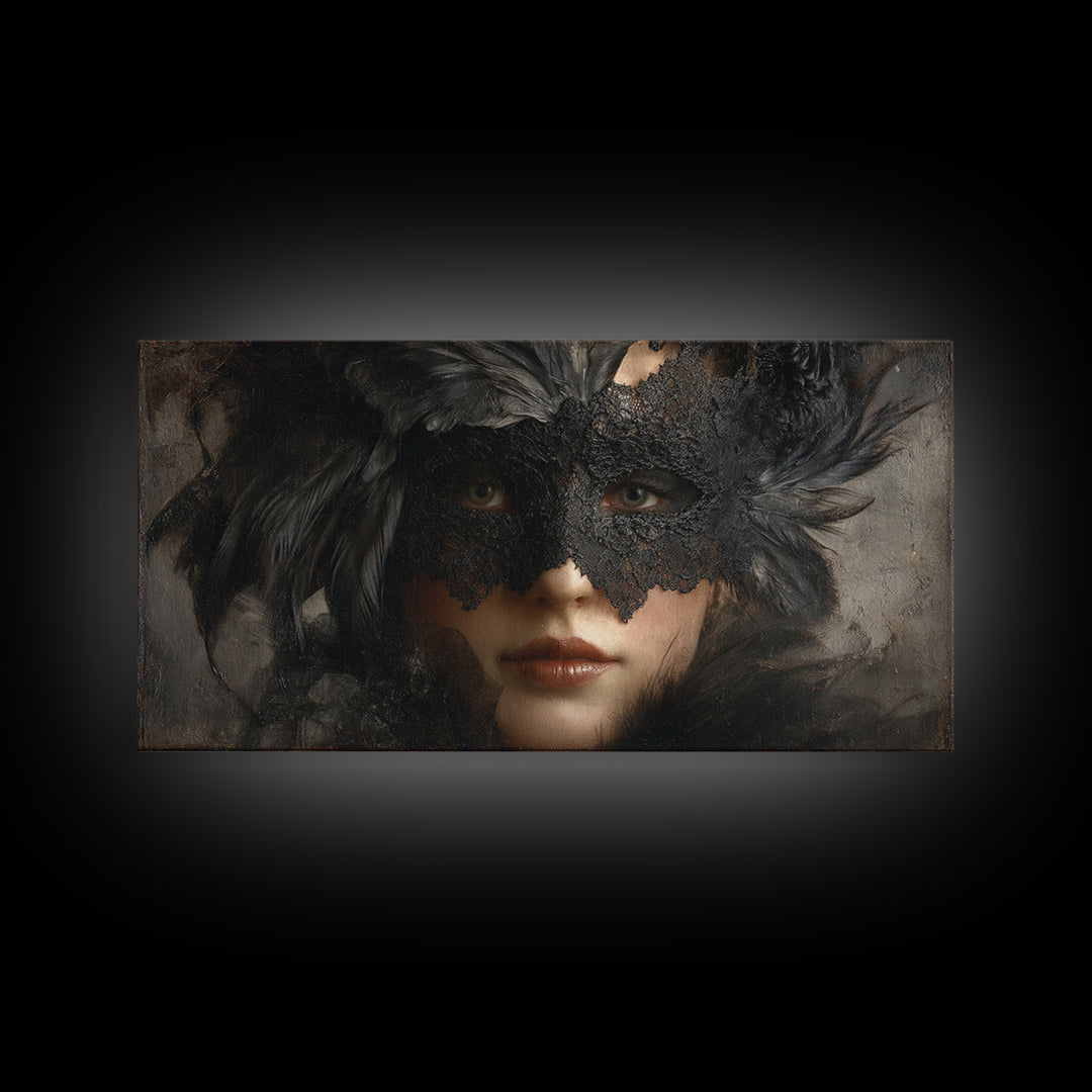 Phantom Ballroom Mask Framed Canvas Print, Gothic Art, Fine Art Print, Living Room Decor, Fine Art, Gothic, Halloween Decor, GOT-2x1-20