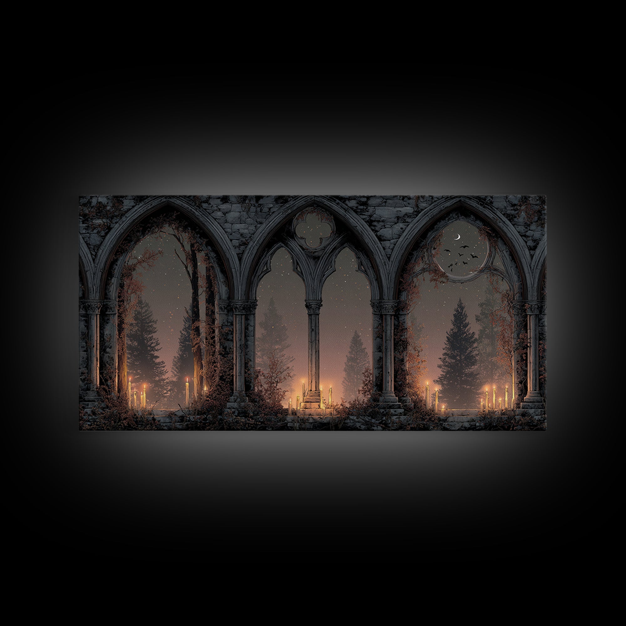 Gothic Archway Filled Framed Canvas Print, Gothic Art, Gothic Home Decor, Living Room Decor, Gothic, Gothic Wall Decor, GOT-2x1-55