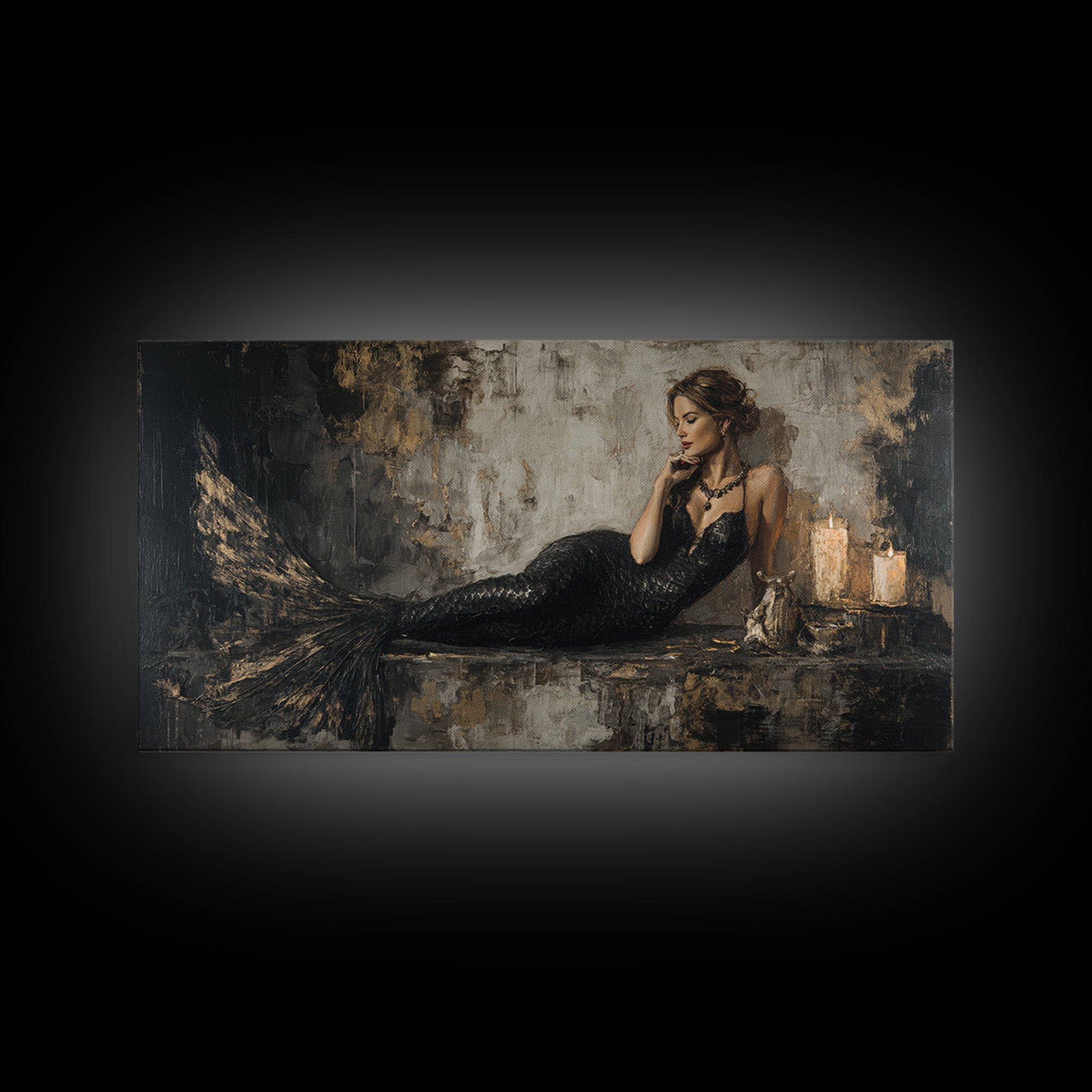 Gothic Mermaid by Dark Rocks Framed Canvas Print, Gothic Art, Living Room Decor, Abstract Art, Gothic, Whimsigoth Decor, GOT-2x1-65