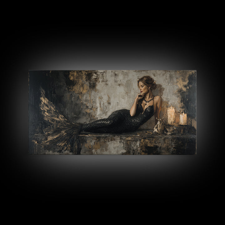 Gothic Mermaid by Dark Rocks Framed Canvas Print, Gothic Art, Living Room Decor, Abstract Art, Gothic, Whimsigoth Decor, GOT-2x1-65