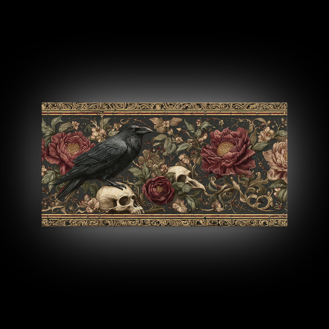 Medieval Illuminated Border Framed Canvas Print, Gothic Art, Whimsigoth Decor, Living Room Decor, Gothic, Witchy Home Decor, GOT-2x1-84