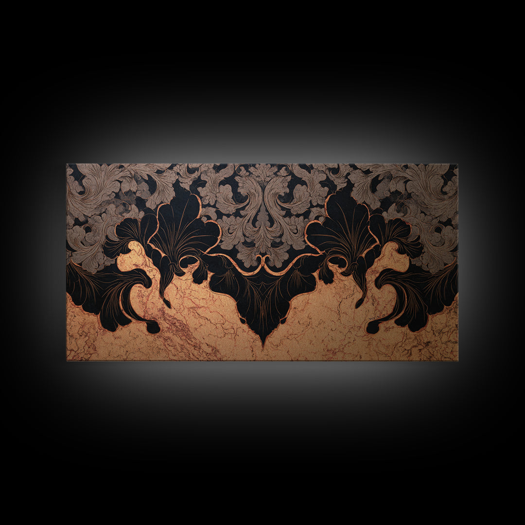Bat Wings Forming a Dark Ornamental Pattern Framed Canvas Print, Gothic Art, Witchy Decor, Living Room Decor, Fine Art, Gothic, GOT-2x1-99