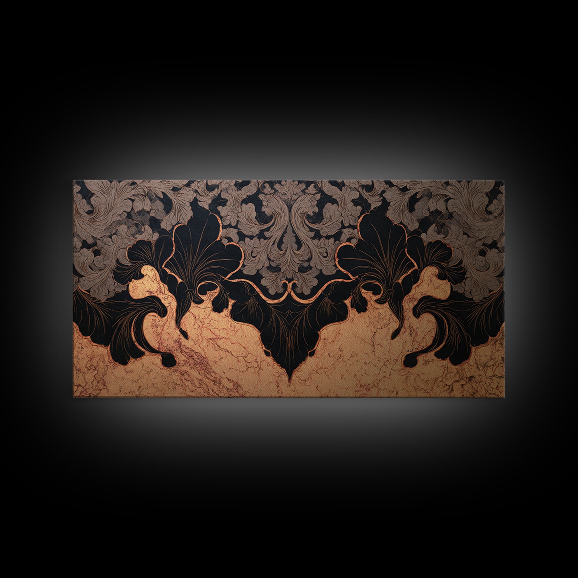 Bat Wings Forming a Dark Ornamental Pattern Framed Canvas Print, Gothic Art, Witchy Decor, Living Room Decor, Fine Art, Gothic, GOT-2x1-99