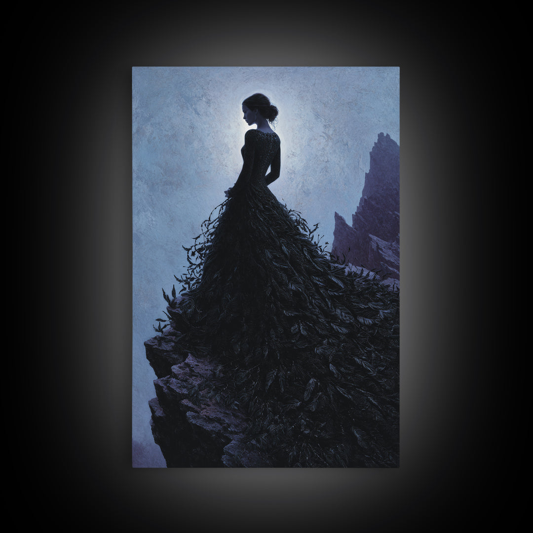 Stormy Castle Silhouette on Jagged Cliffs Canvas Print, Gothic Art, Luxury Decor, Living Room Decor, Oil Painting, Gothic, GOT-2x3-14