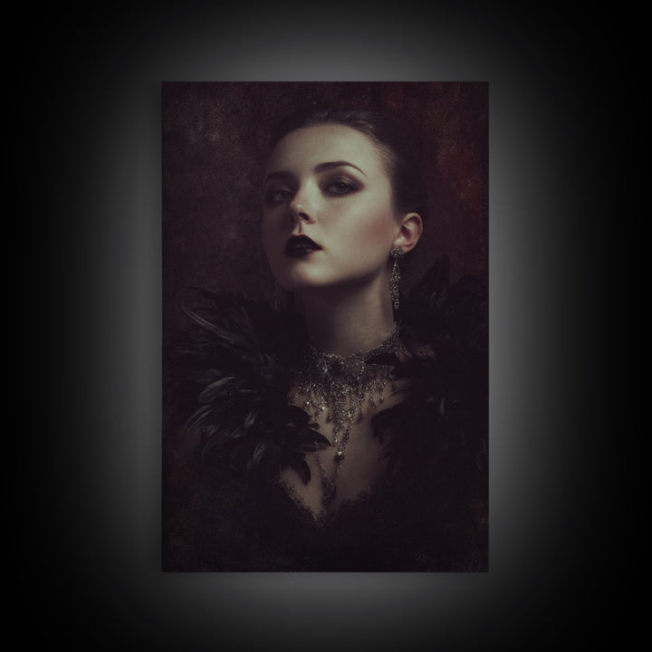 Vampire Inspired Portrait with Pale Skin and Framed Canvas Print, Gothic Art, Room Decor, Living Room Decor, Fine Art, Gothic, GOT-2x3-18