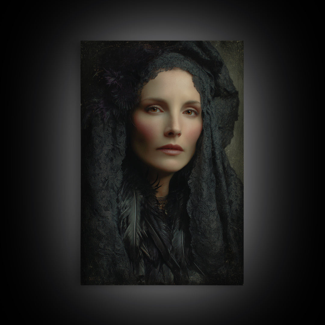 Melancholy Woman Portrait Framed Canvas Print, Gothic Art, Living Room Decor, Fine Art, Gothic, Modern Decor, Fine Art Print, GOT-2x3-36