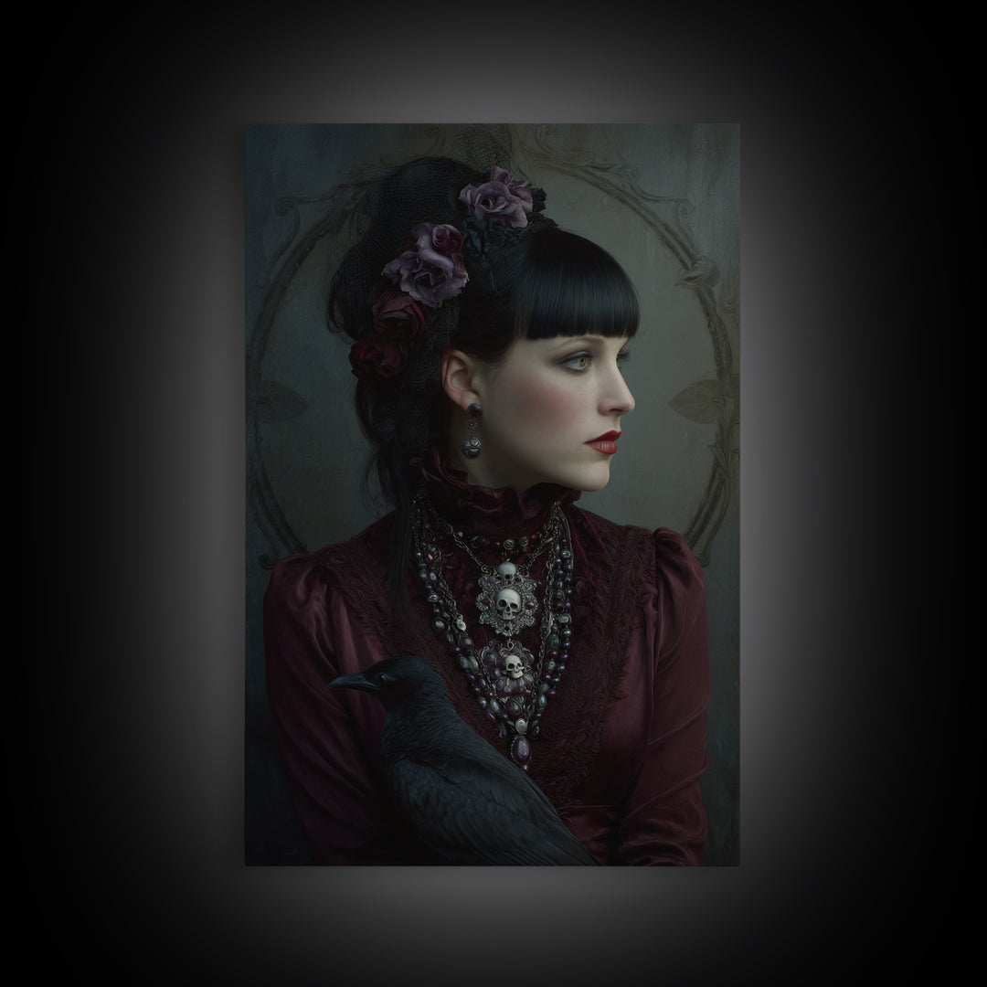 Vampire Inspired Portrait with Pale Skin and Framed Canvas Print, Gothic Art, Room Decor, Living Room Decor, Fine Art, Gothic, GOT-2x3-42