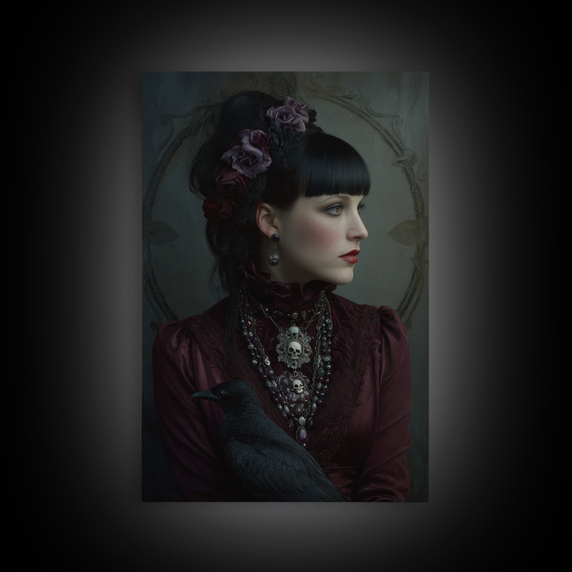 Vampire Inspired Portrait with Pale Skin and Framed Canvas Print, Gothic Art, Room Decor, Living Room Decor, Fine Art, Gothic, GOT-2x3-42