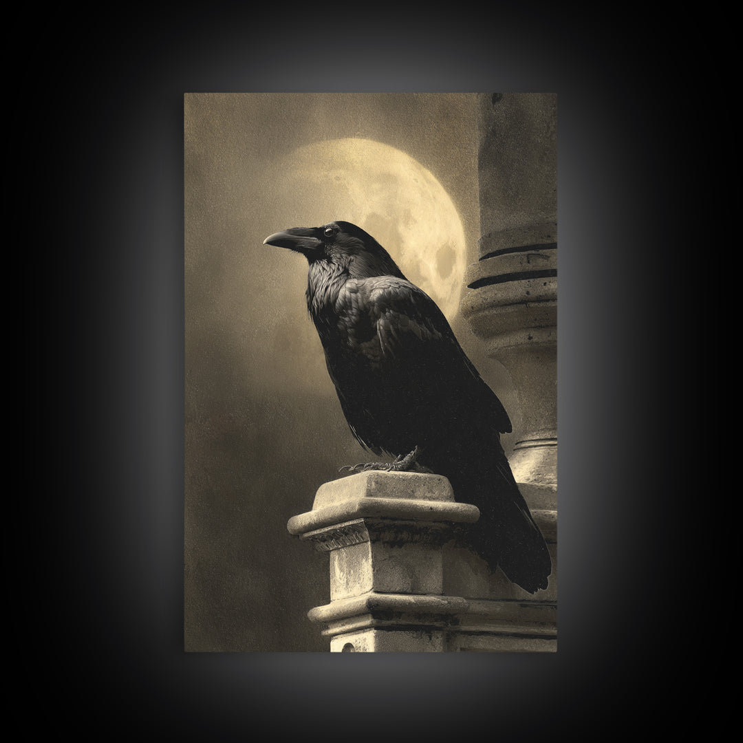 Raven on a Cathedral Gargoyle Canvas Print, Gothic Art, Gothic Home Decor, Living Room Decor, Oil Painting, Gothic, GOT-2x3-57