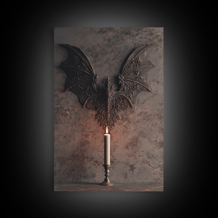 Bat Wings Forming a Dark Ornamental Pattern Framed Canvas Print, Gothic Art, Printable Art, Living Room Decor, Fine Art, Gothic, GOT-2x3-87