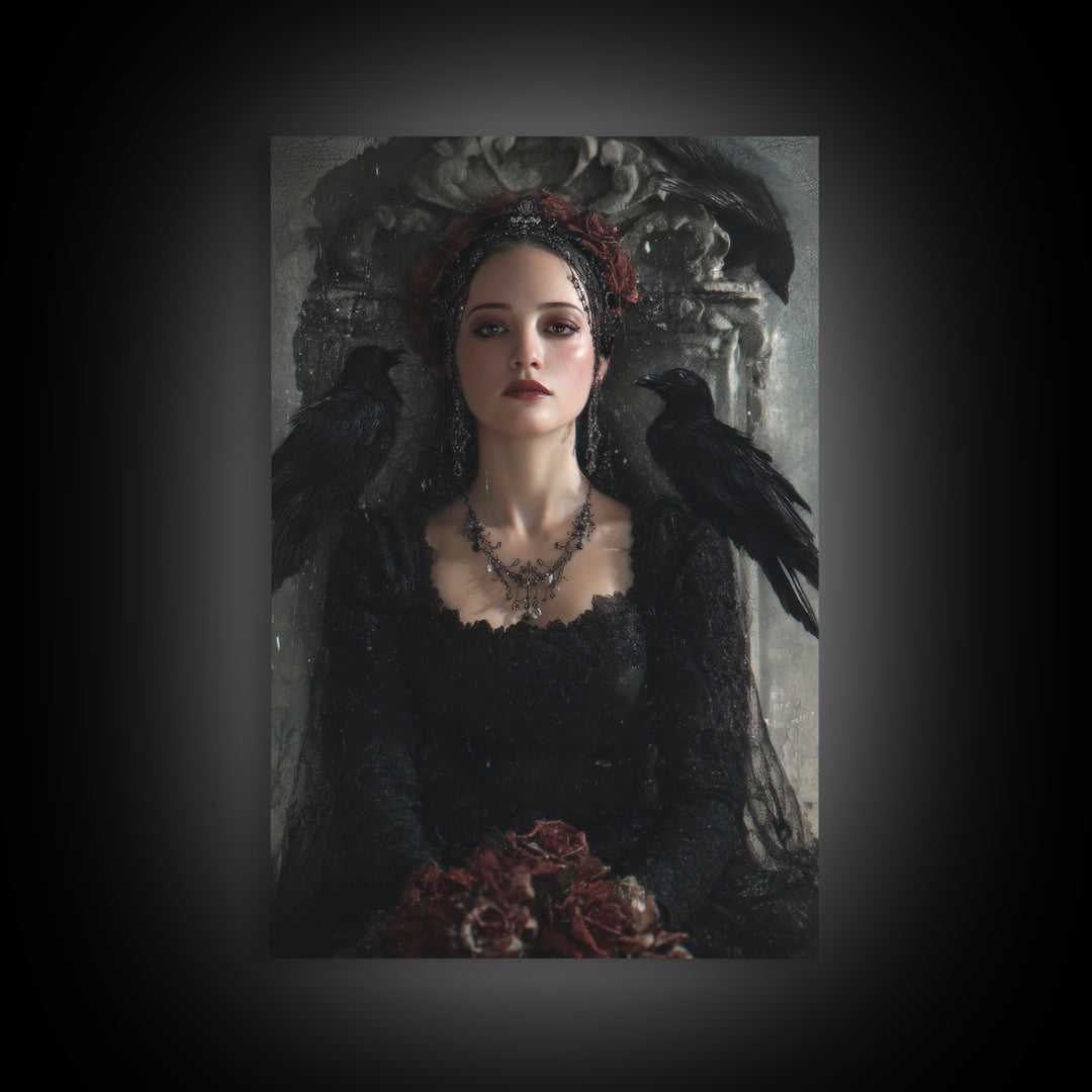 Vampire Inspired Portrait with Pale Skin and Framed Canvas Print, Gothic Art, Gothic, Living Room Decor, Fine Art, Gothic, GOT-2x3-90