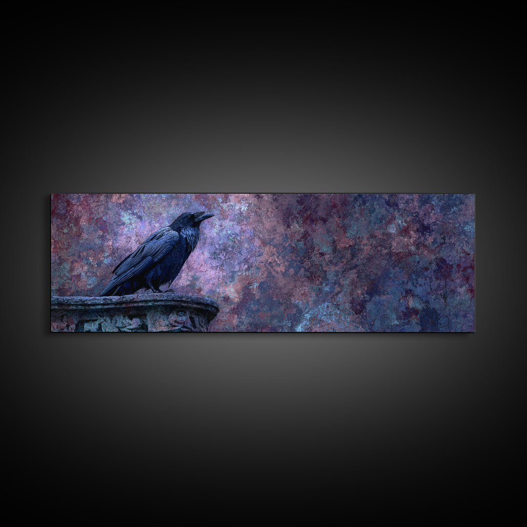 Raven on a Cathedral Gargoyle Framed Canvas Print, Gothic Art, Whimsigoth Decor, Living Room Decor, Fine Art, Gothic, GOT-3x1-17