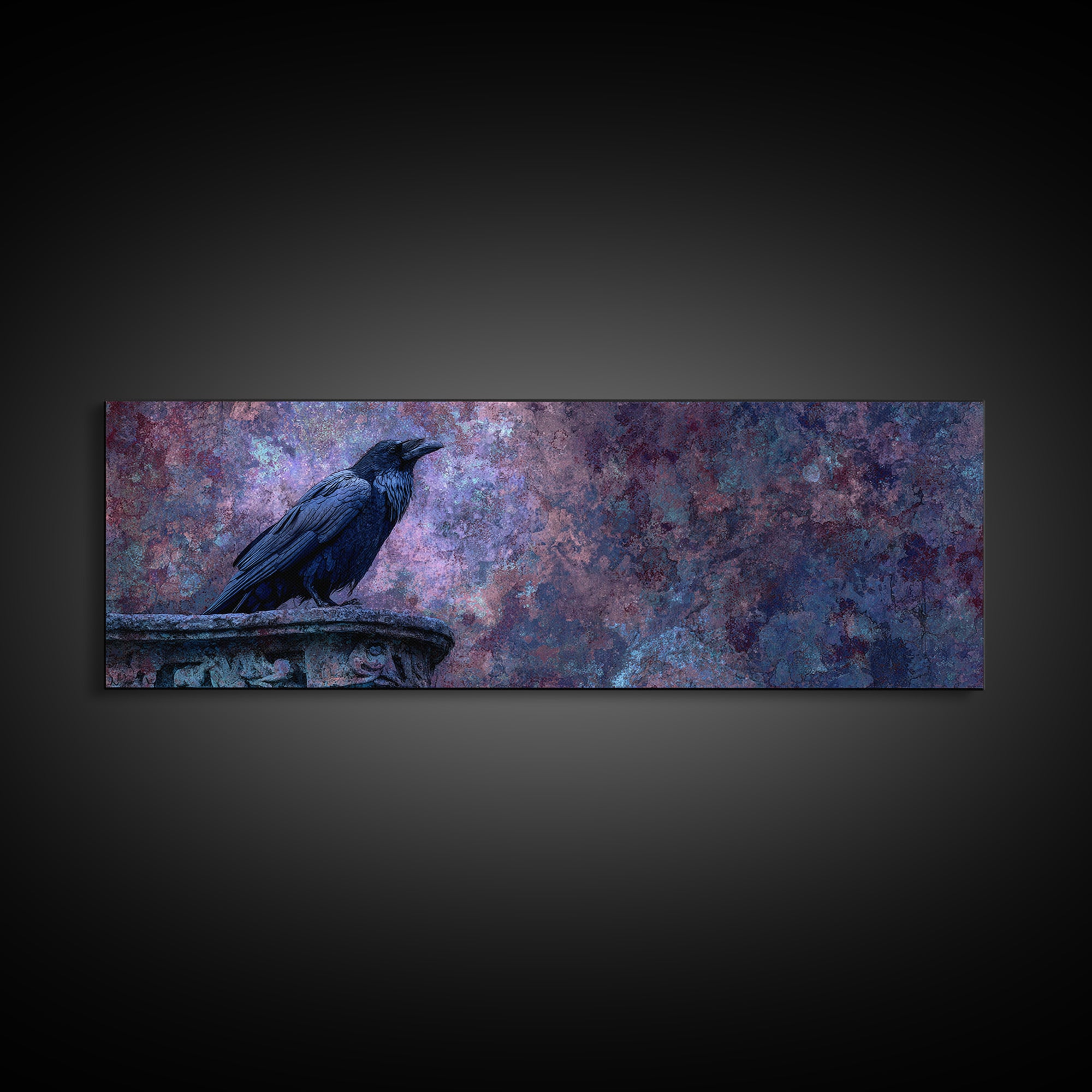 Raven on a Cathedral Gargoyle Framed Canvas Print, Gothic Art, Whimsigoth Decor, Living Room Decor, Fine Art, Gothic, GOT-3x1-17