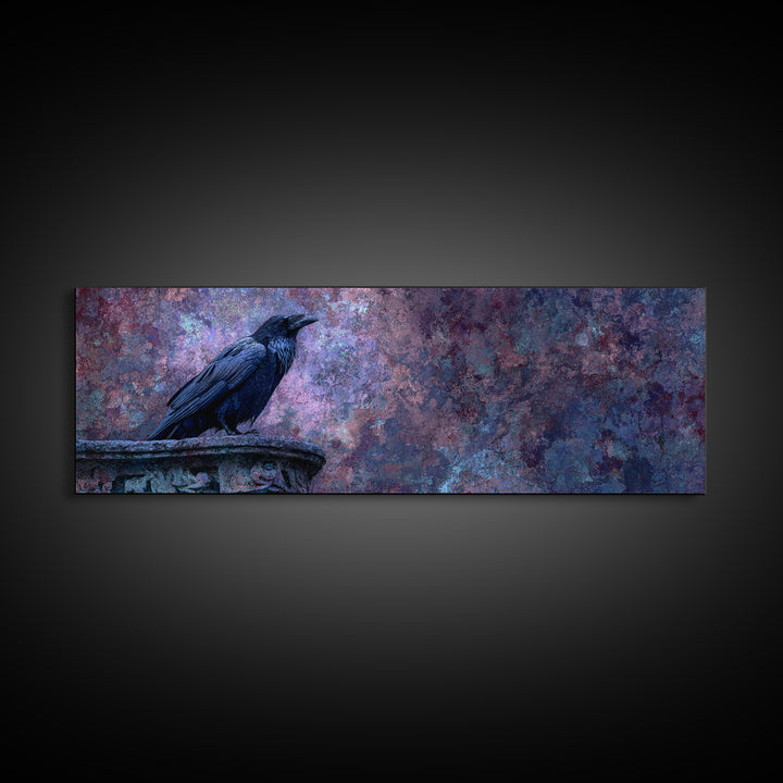 Raven on a Cathedral Gargoyle Framed Canvas Print, Gothic Art, Whimsigoth Decor, Living Room Decor, Fine Art, Gothic, GOT-3x1-17