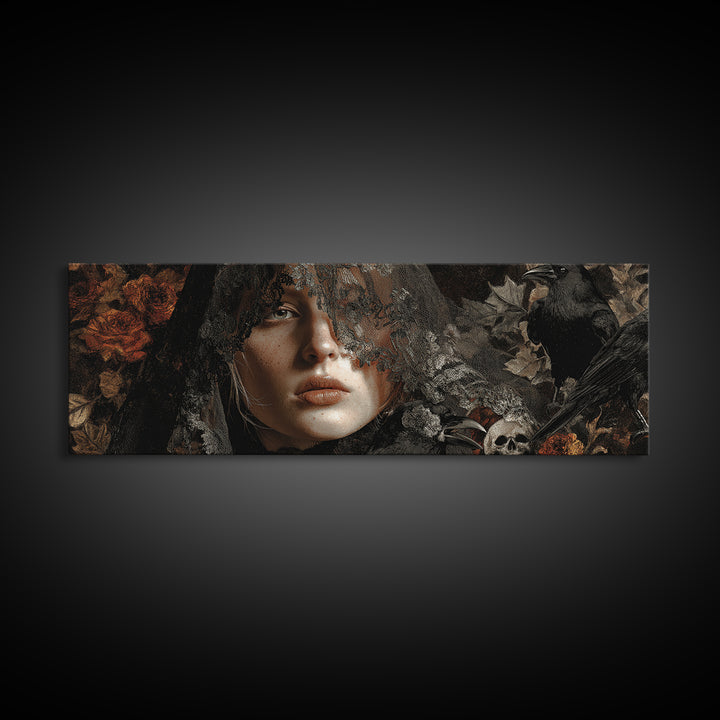 Melancholy Woman Portrait Framed Canvas Print, Gothic Art, Contemporary Art, Living Room Decor, Fine Art, Gothic, Art Nouveau, GOT-3x1-68