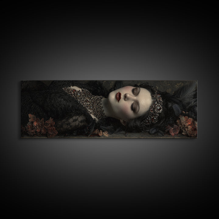 Vampire Inspired Portrait with Pale Skin and Framed Canvas Print, Gothic Art, Dark Academia Decor, Living Room Decor, Gothic, GOT-3x1-74
