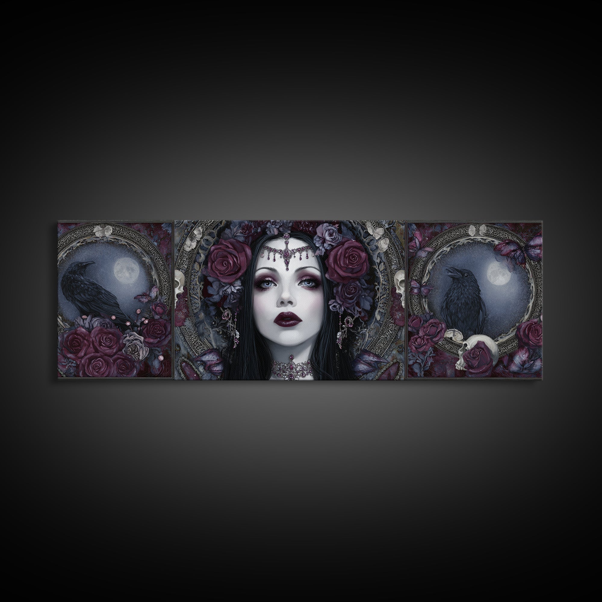 Vampire Inspired Portrait with Pale Skin and Canvas Print, Gothic Art, Canvas Painting, Living Room Decor, Fine Art, Gothic, GOT-3x1-98
