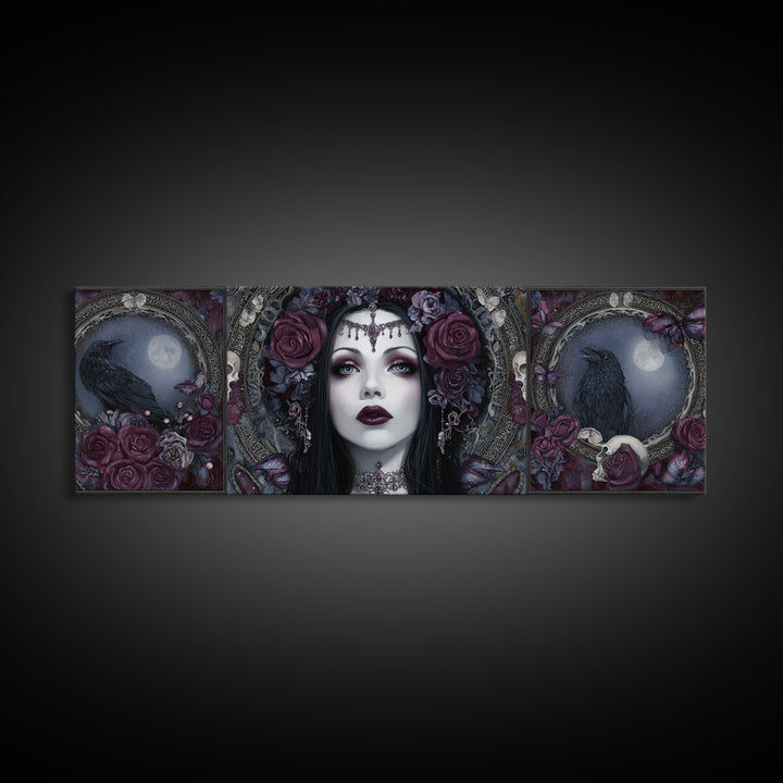 Vampire Inspired Portrait with Pale Skin and Canvas Print, Gothic Art, Canvas Painting, Living Room Decor, Fine Art, Gothic, GOT-3x1-98
