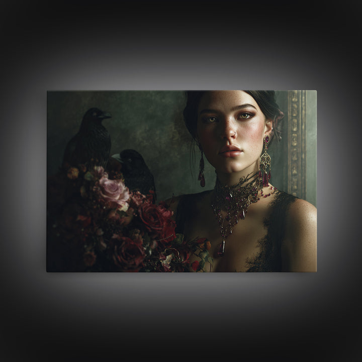Vampire Inspired Portrait with Pale Skin and Canvas Print, Gothic Art, Canvas Tote Bag, Living Room Decor, Fine Art, Gothic, GOT-3x2-38