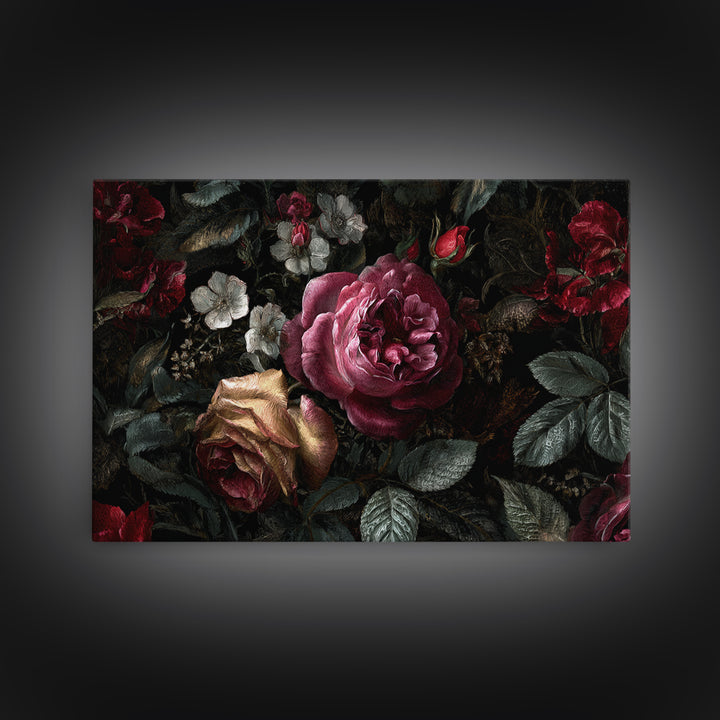 Dark Floral Wallpaper Pattern Framed Canvas Print, Gothic Art, Canvas Painting, Living Room Decor, Gothic, Fine Art Print, GOT-3x2-41