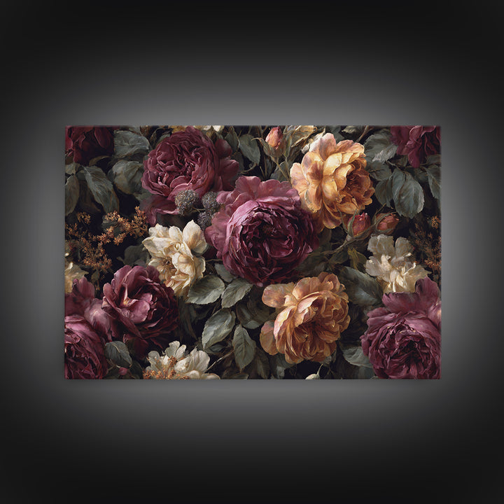 Dark Floral Wallpaper Pattern Framed Canvas Print, Gothic Art, Canvas Painting, Living Room Decor, Gothic, Fine Art Print, GOT-3x2-65