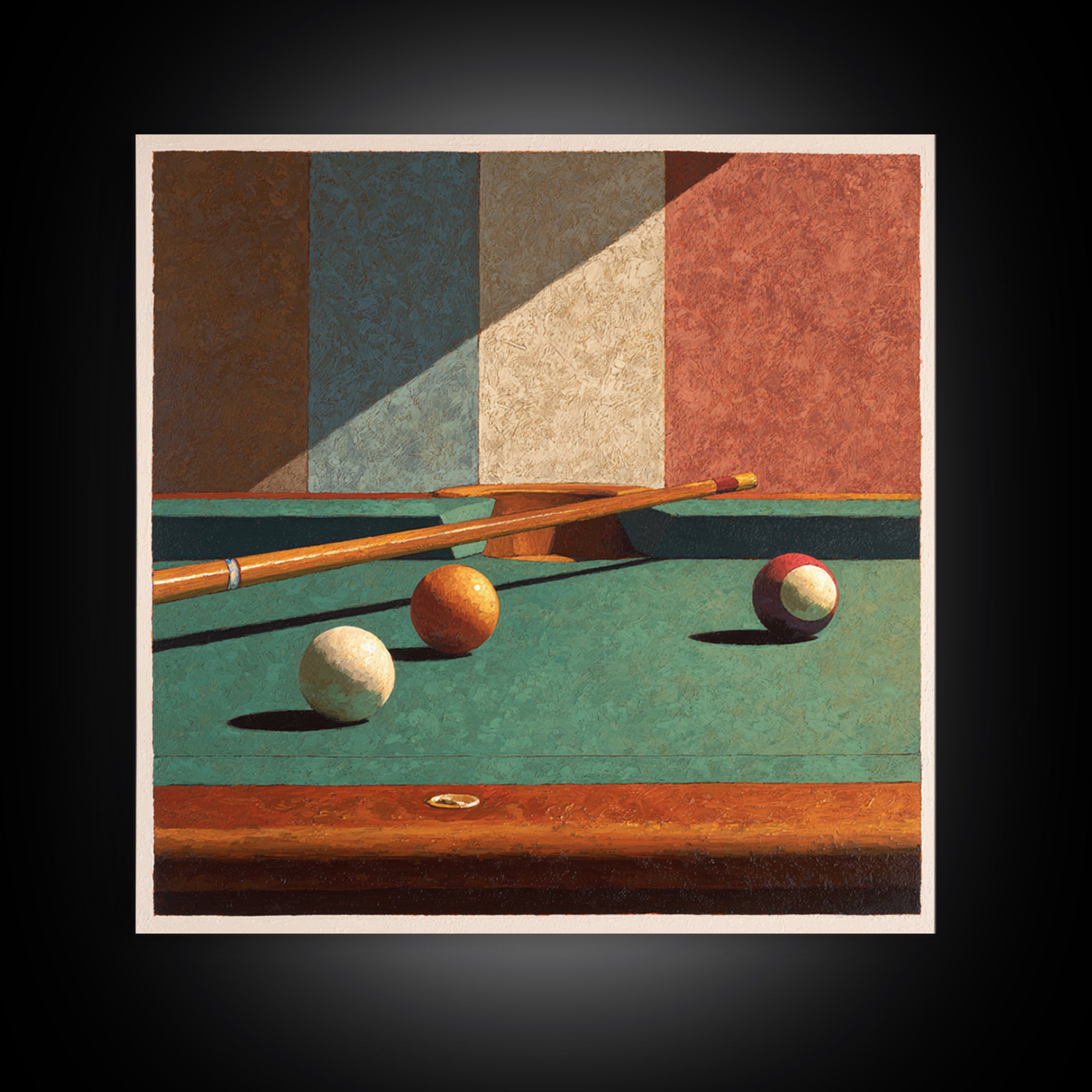 Pool Cue and Chalk on Green Felt Canvas Print, Game Room Art, Playroom Art, Game Room Decor, Fine Art, Play, Modern Decor, GRA-1x1-10