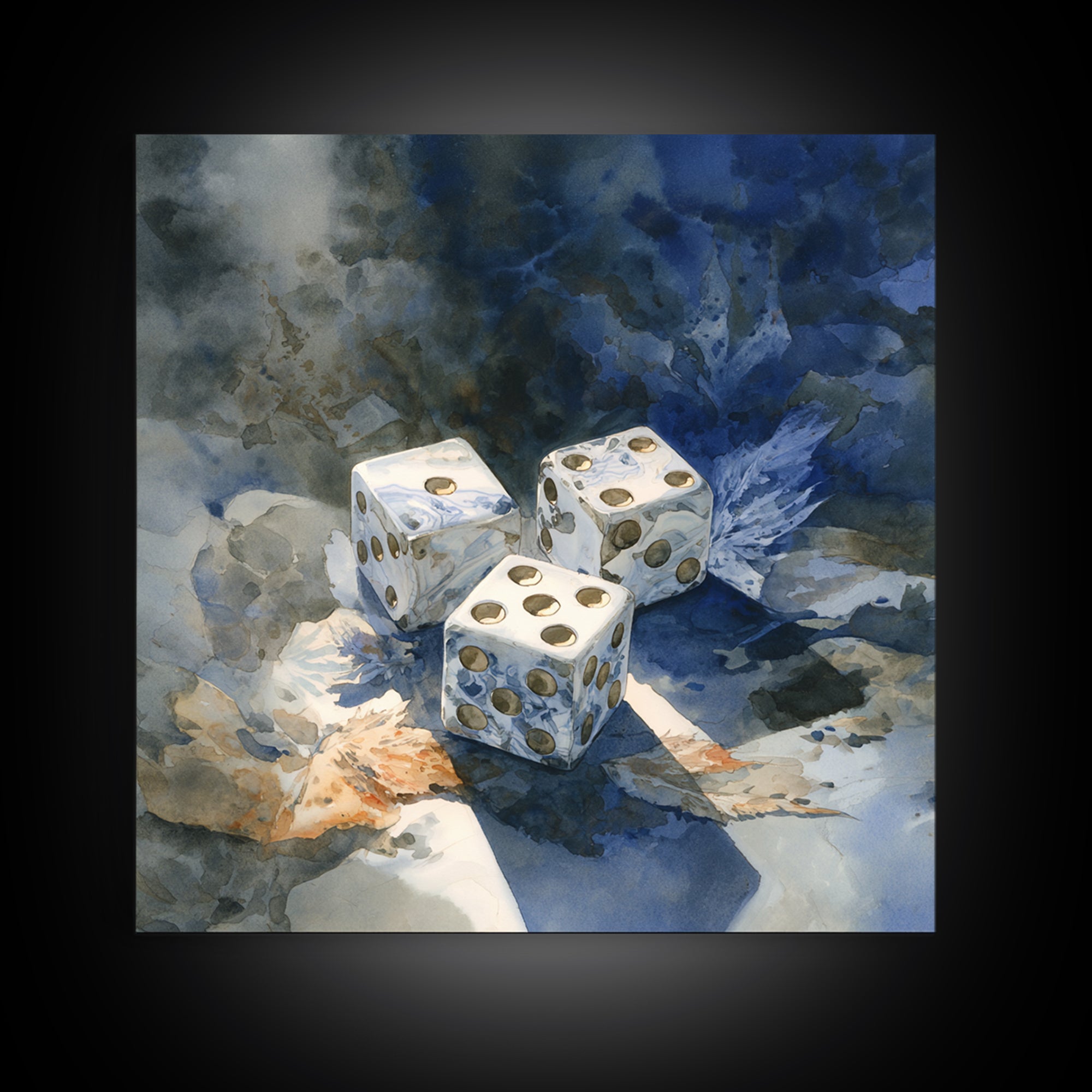Tabletop Dice Rolling Through Dramatic Light Canvas Print, Game Room Art, Girly Wall Art, Game Room Decor, Fine Art, Play, GRA-1x1-17