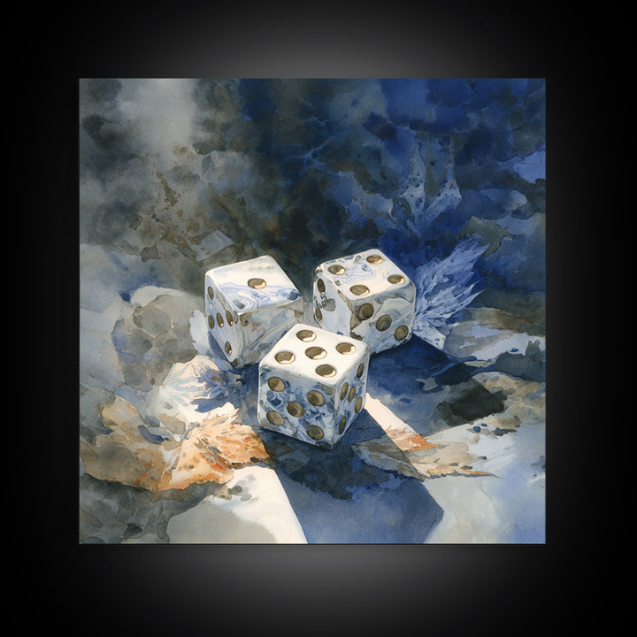 Tabletop Dice Rolling Through Dramatic Light Canvas Print, Game Room Art, Girly Wall Art, Game Room Decor, Fine Art, Play, GRA-1x1-17