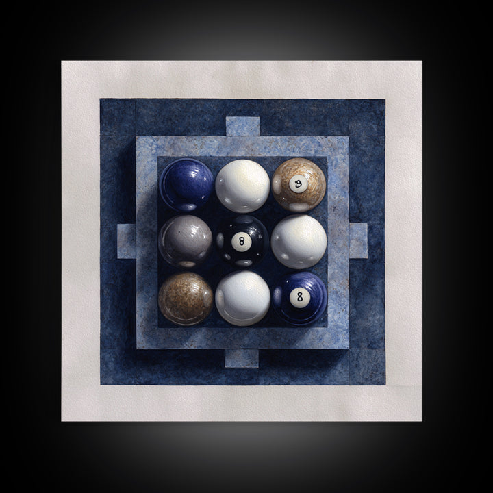 Billiards Eight Ball Framed Canvas Print, Game Room Art, Masculine Wall Art, Game Room Decor, Fine Art, Play, Gallery Decor, GRA-1x1-2