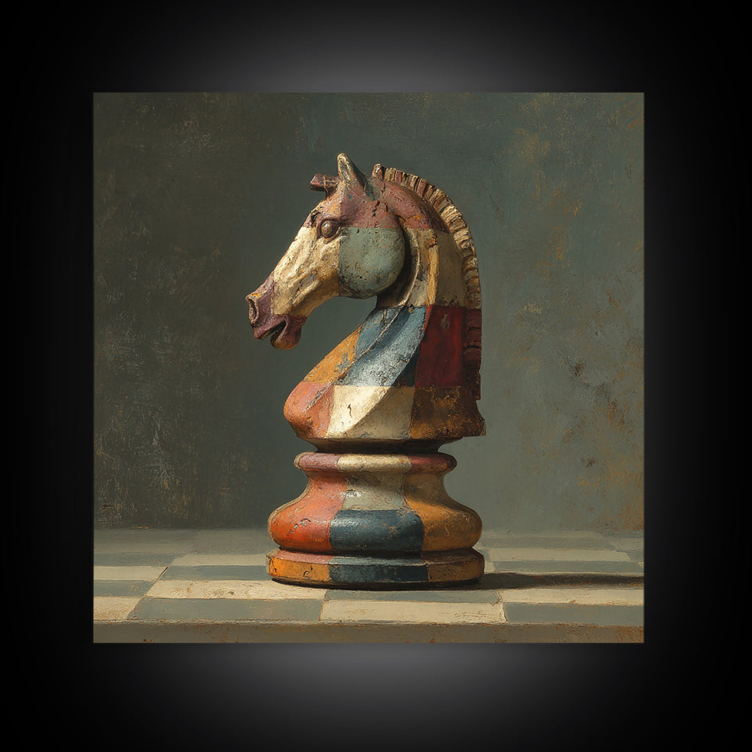 Chess Knight Piece Framed Canvas Print, Game Room Art, Fine Art Print, Game Room Decor, Fine Art, Play, Wall Decor, GRA-1x1-29