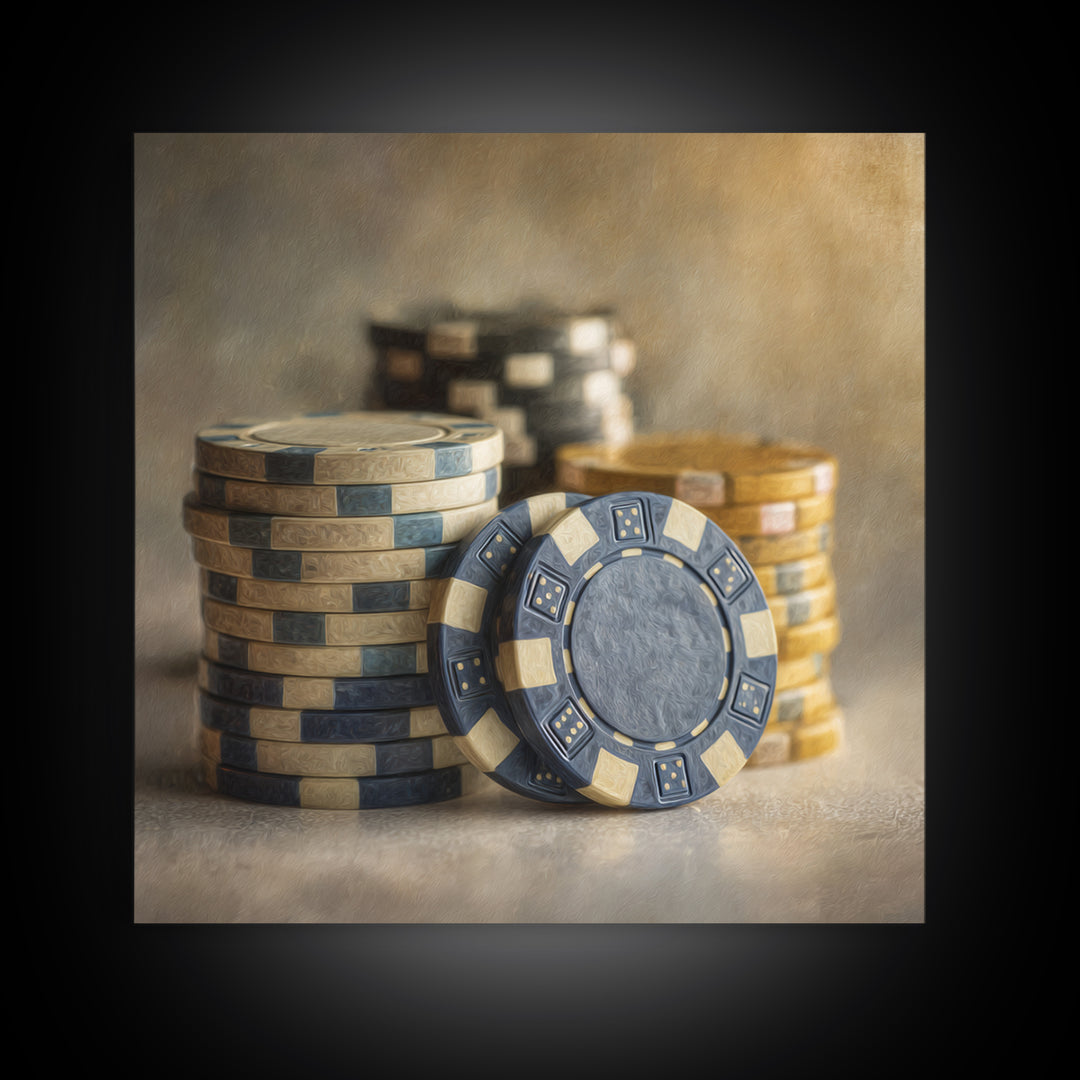 Poker Chips Stacked Like Casino Still Life Canvas Print, Game Room Art, Black Woman Art, Game Room Decor, Fine Art, Play, GRA-1x1-31