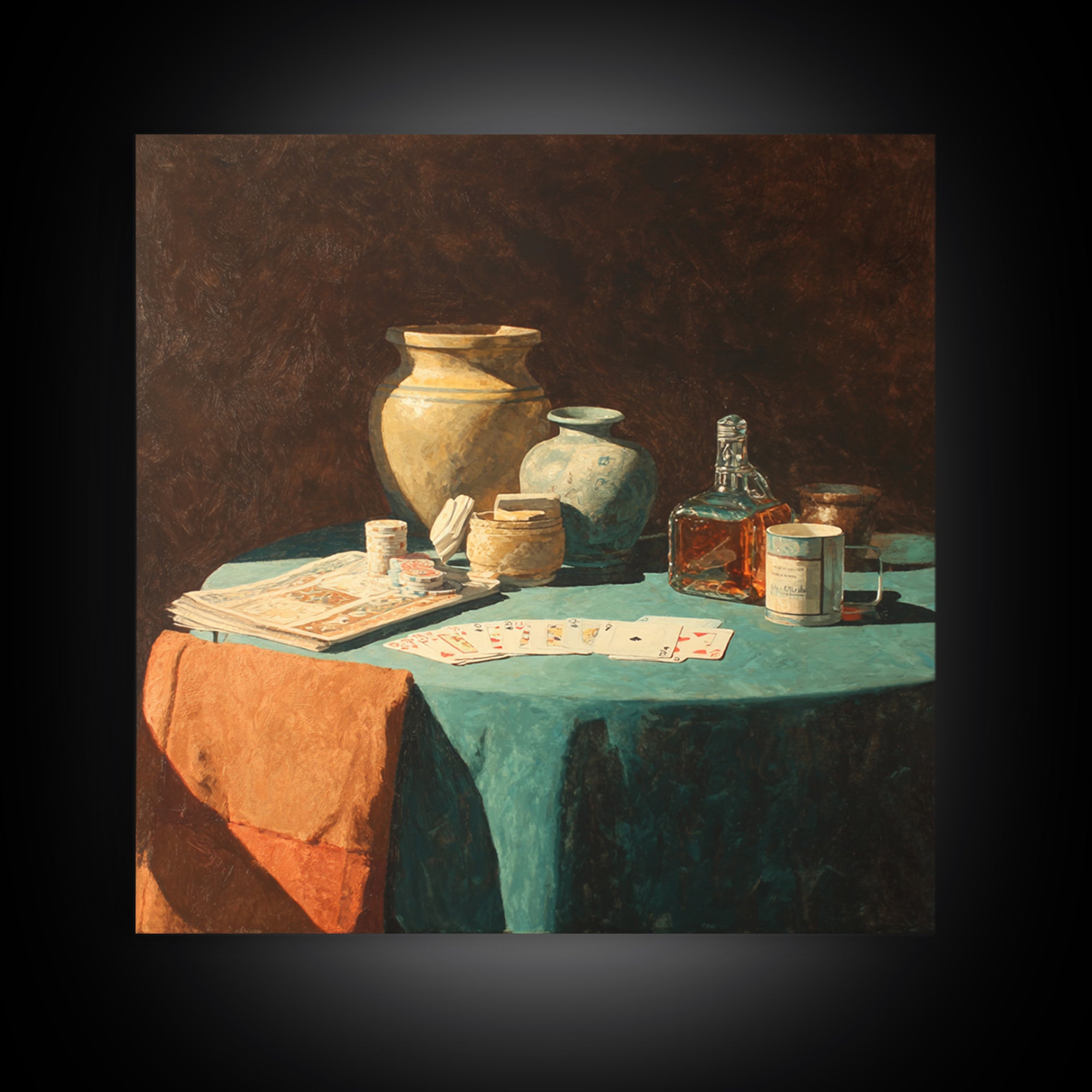 Blackjack Table Still Life Without Words Framed Canvas Print, Game Room Art, Modern Wall Art, Game Room Decor, Fine Art, Play, GRA-1x1-44