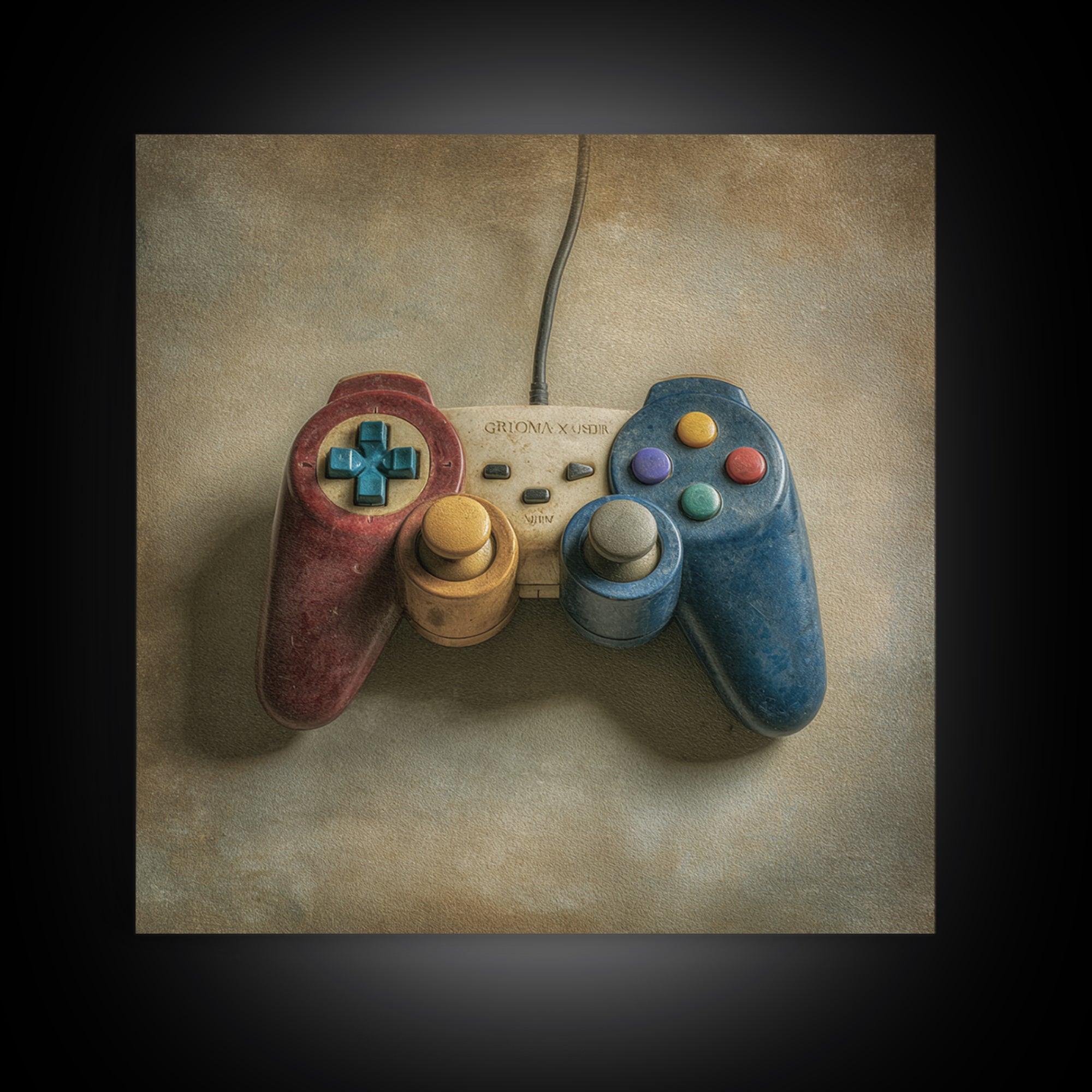 Old School Game Controller Framed Canvas Print, Game Room Art, Living Room Art, Game Room Decor, Watercolor Art, Play, GRA-1x1-6