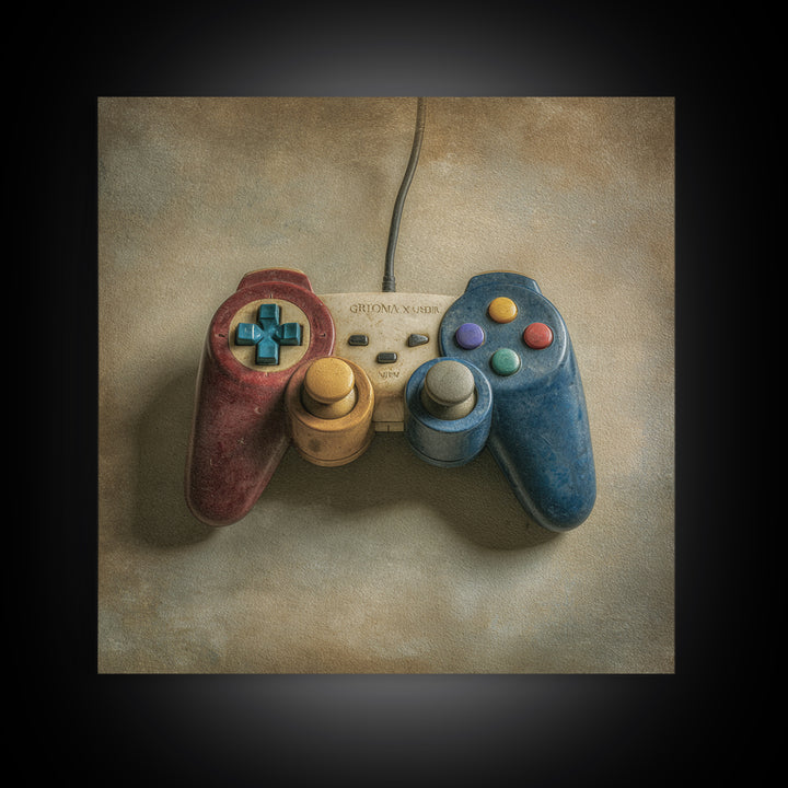 Old School Game Controller Framed Canvas Print, Game Room Art, Living Room Art, Game Room Decor, Watercolor Art, Play, GRA-1x1-6