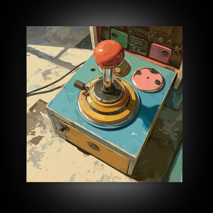 Retro Arcade Joystick Framed Canvas Print, Game Room Art, Art Print, Game Room Decor, Watercolor Art, Play, Canvas Art, GRA-1x1-73