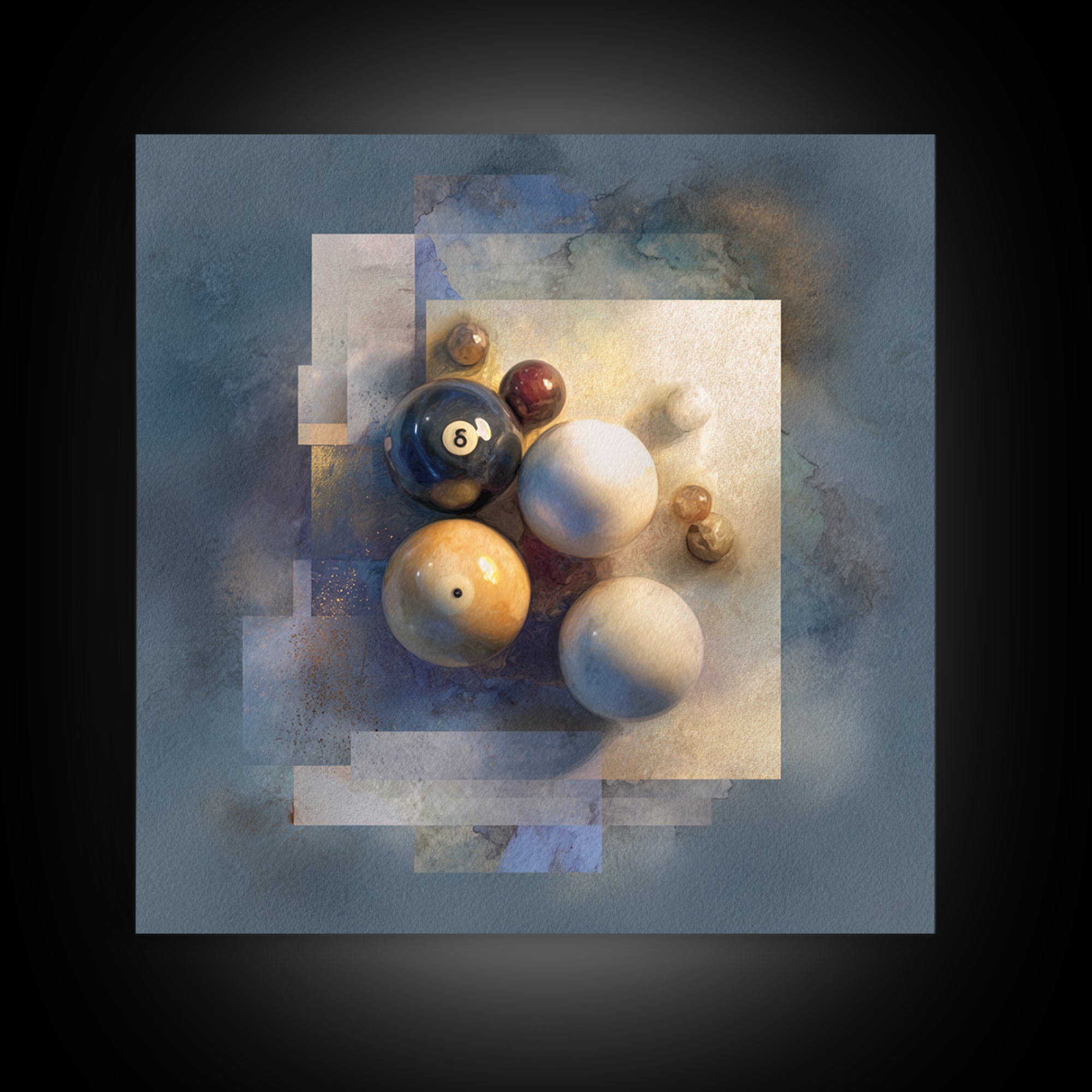 Billiards Eight Ball Framed Canvas Print, Game Room Art, Whimsical Wall Art, Game Room Decor, Fine Art, Play, Minimalist Decor, GRA-1x1-74