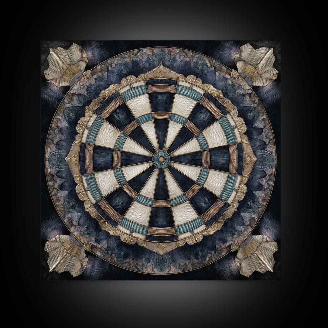 Dartboard Bullseye with Dynamic Motion Framed Canvas Print, Game Room Art, Black Art, Game Room Decor, Fine Art, Play, GRA-1x1-8