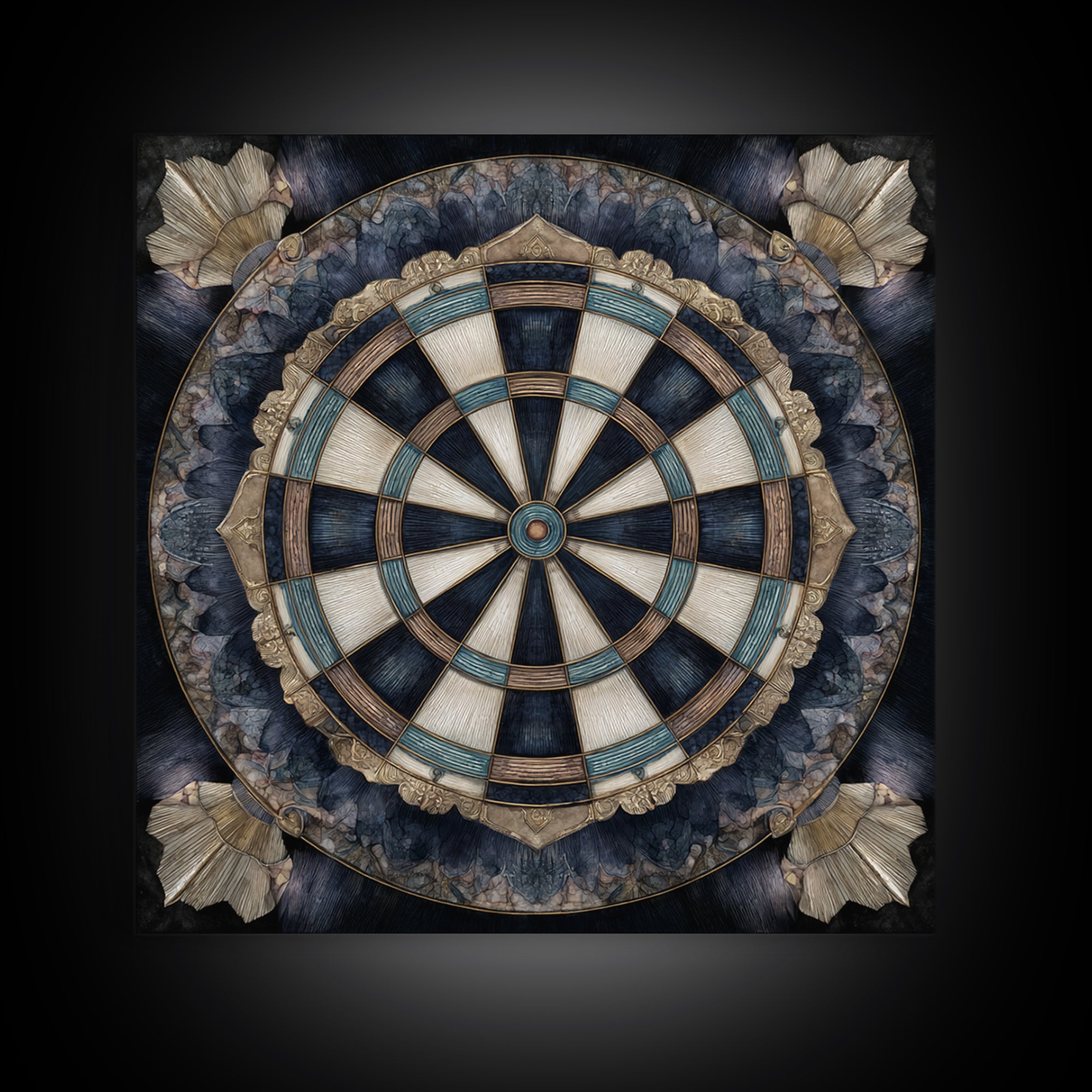Dartboard Bullseye with Dynamic Motion Framed Canvas Print, Game Room Art, Black Art, Game Room Decor, Fine Art, Play, GRA-1x1-8