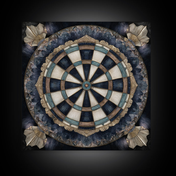 Dartboard Bullseye with Dynamic Motion Framed Canvas Print, Game Room Art, Black Art, Game Room Decor, Fine Art, Play, GRA-1x1-8