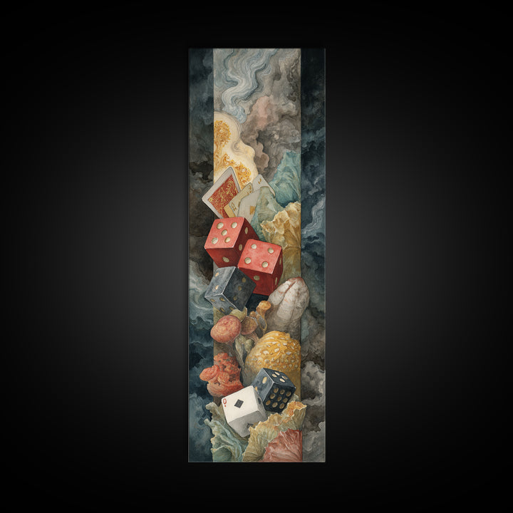 Playing Cards and Dice Framed Canvas Print, Game Room Art, Home Decor, Game Room Decor, Abstract Art, Play, Wall Art Set, GRA-1x3-15