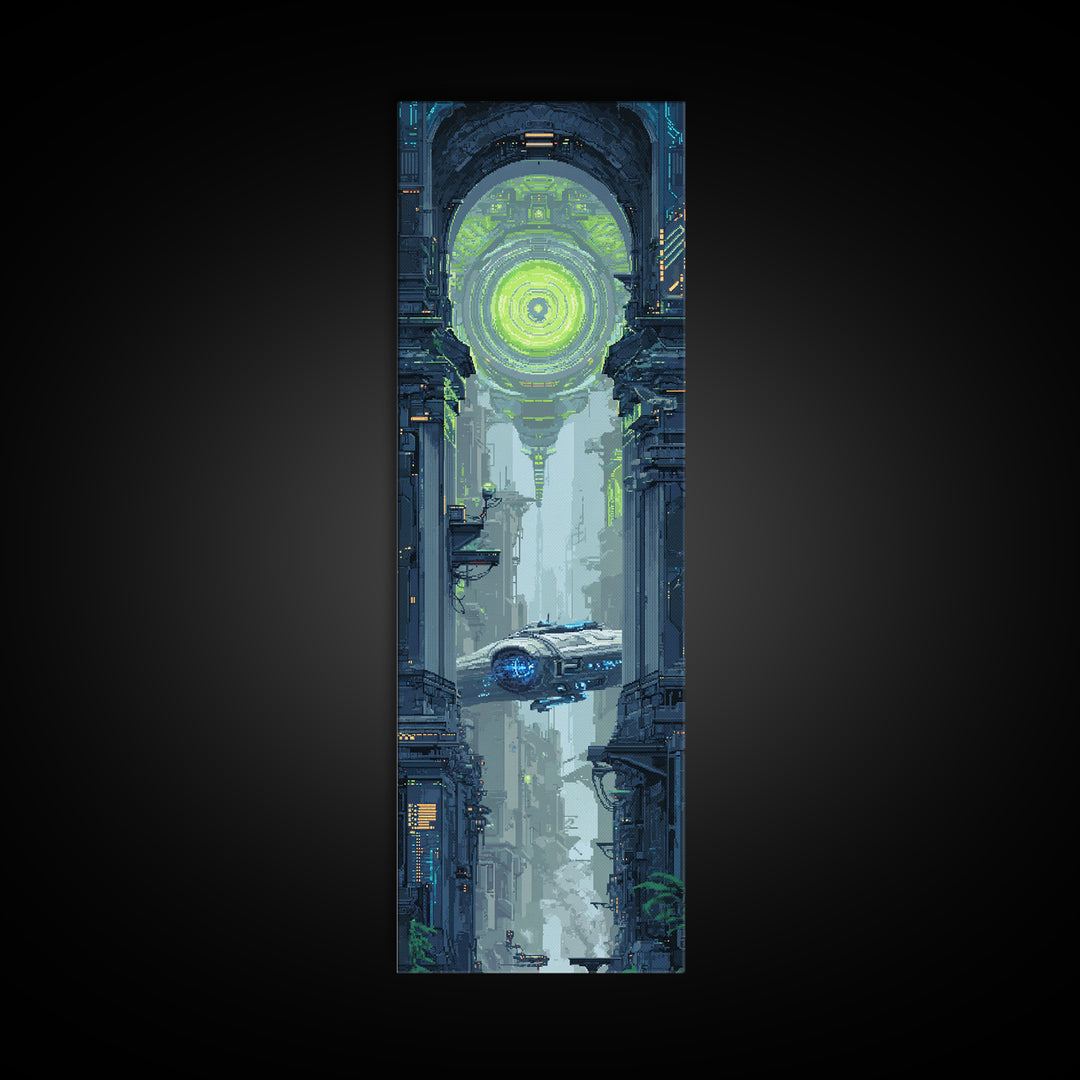 Arcade Spaceship Pixel Art Scene Canvas Print, Game Room Art, Contemporary Art, Game Room Decor, Play, Bedroom Wall Art, GRA-1x3-7
