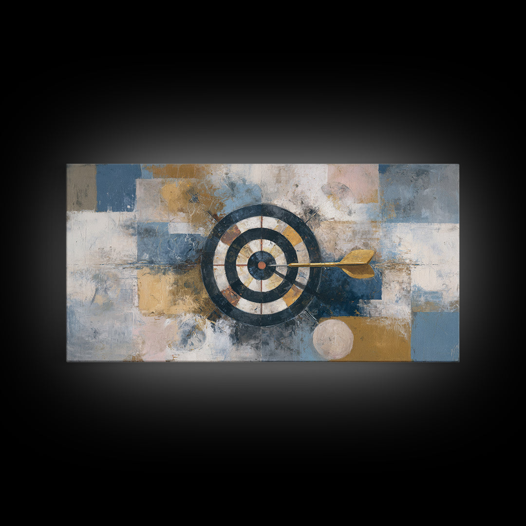 Dartboard Bullseye with Dynamic Motion Framed Canvas Print, Game Room Art, Pop Art, Game Room Decor, Play, Fine Art Print, GRA-2x1-100