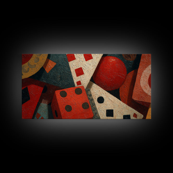 Playing Cards and Dice Framed Canvas Print, Game Room Art, Canvas Wall Art, Game Room Decor, Watercolor Art, Play, GRA-2x1-23